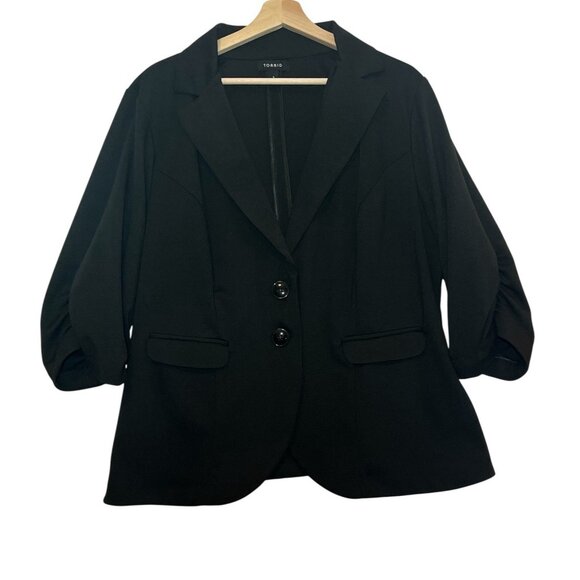 torrid Jackets & Blazers - Torrid 3 Women Blazer Plus Size 3X Black 3/4 Ruched Sleeve Vintage Buttons
